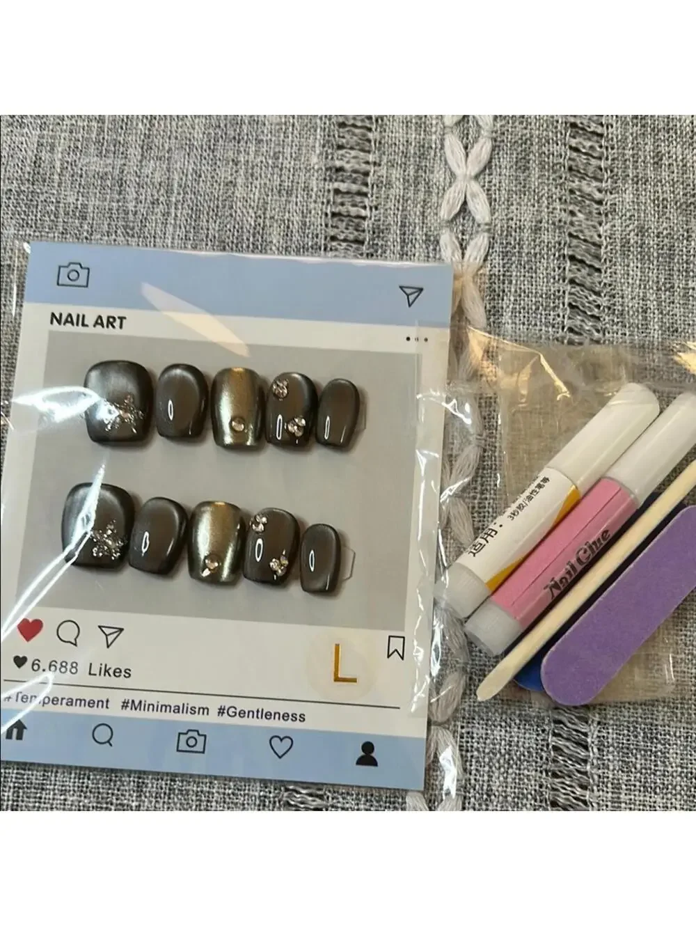 Elegant Handmade Gray and Silver Nail Art Set